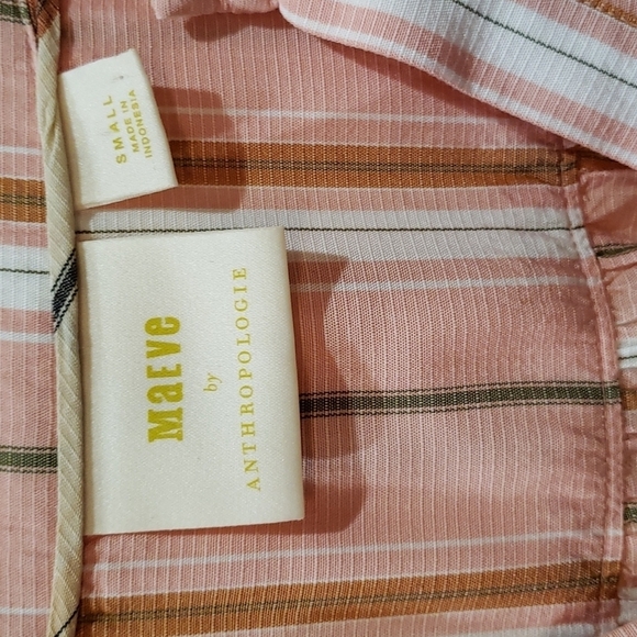 Anthropologie Maeve Brenda Stripe Balloon Sleeve V Neck Top Size S - Picture 5 of 5